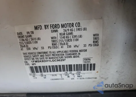 2020 Ford Explorer Xlt z USA, uszkodzony, nr VIN 1FMSK8DH1LGC96297